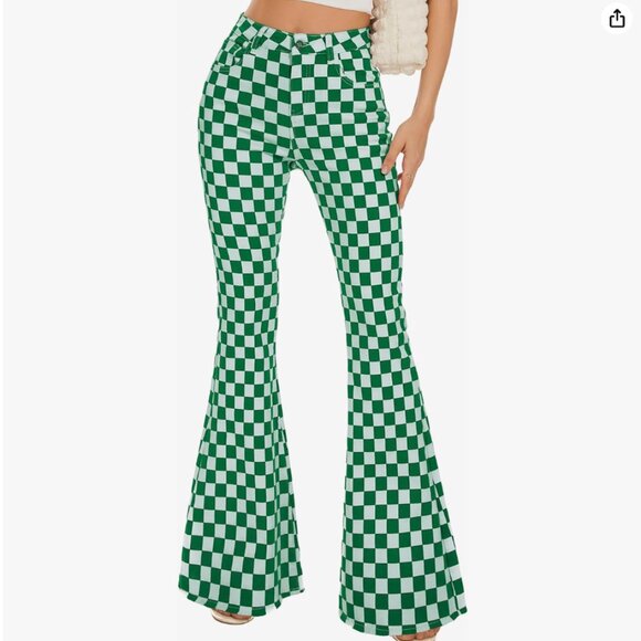 Bell Bottom Jeans for Women High Waisted Stretch Plaid Flare Jeans Denim Bootcut - Picture 2 of 4